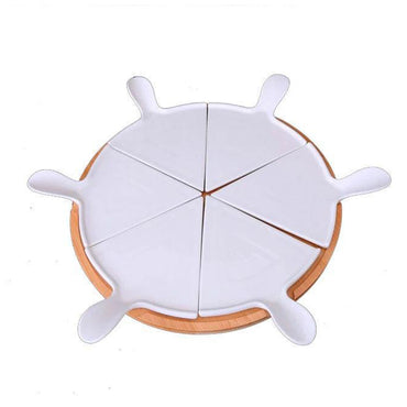 Ceramic Pizza Plate With Bamboo Base