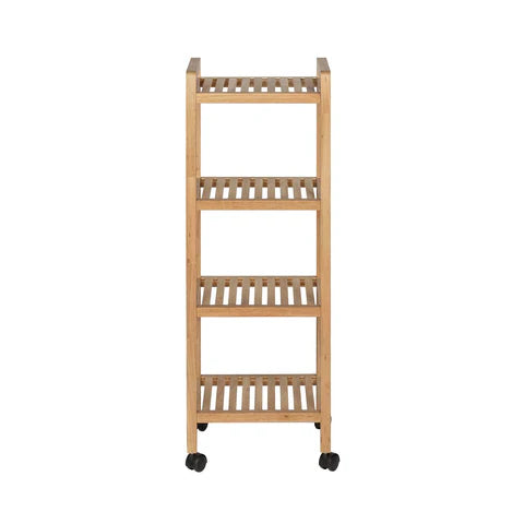 Wenko Norway Wooden Bathroom & Kitchen Trolley – 4-Tier Walnut Wood Storage Rack