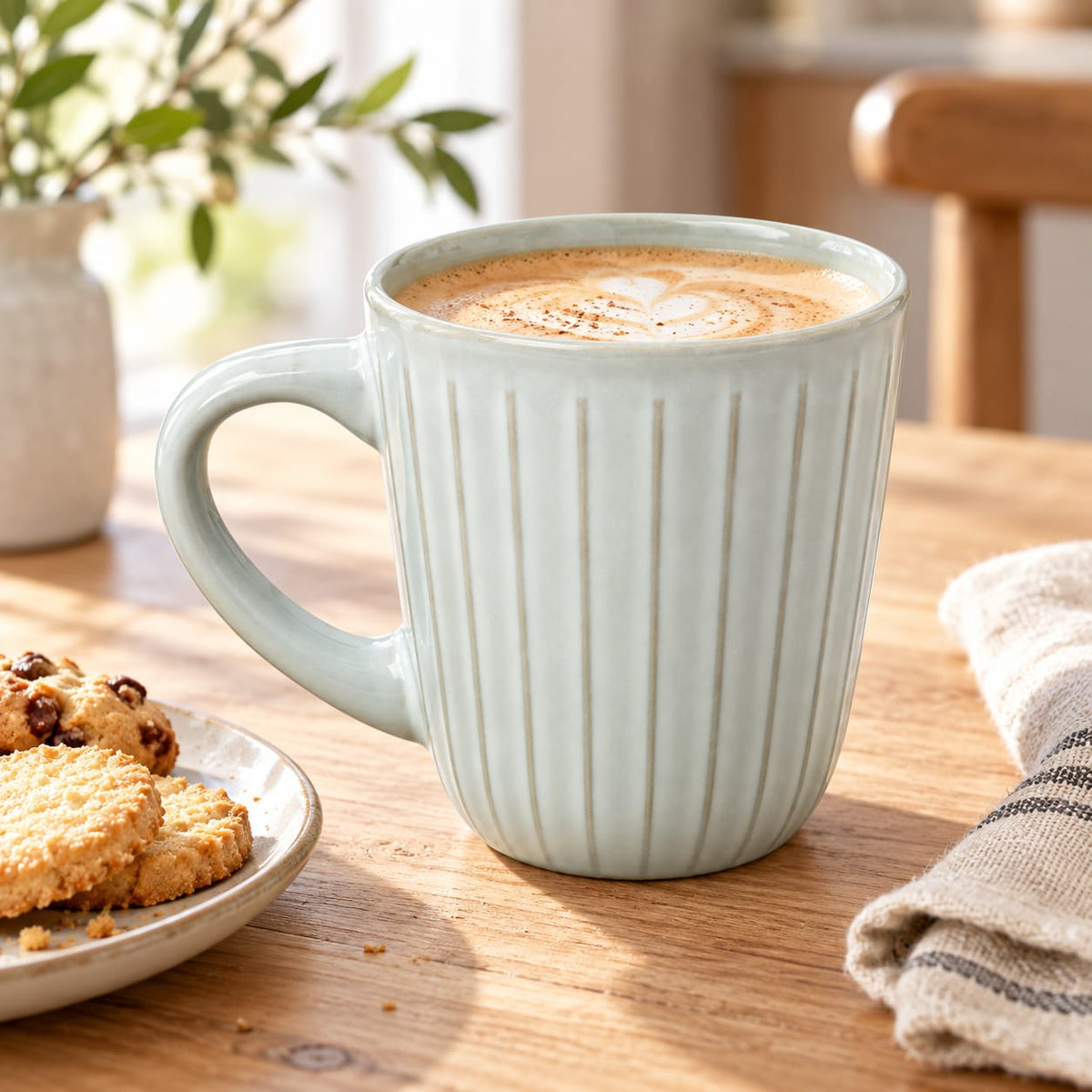Alpine Lodge Fluted Ceramic Mug – Sage Grey – Approx. 300 ml