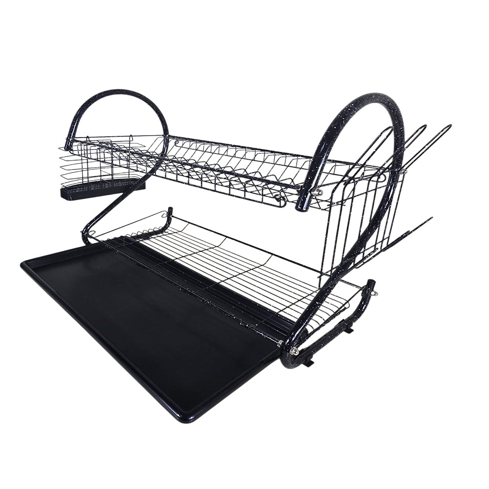 2-Tier Dish Drainer Rack with Cup Stand & Utensil Holder 55cm – ( Black Granite color )