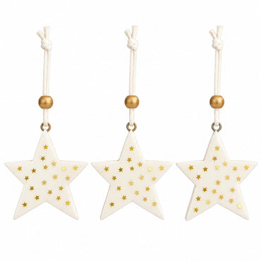 Festive Constellation Wooden Hanging Star Ornaments – Set of 3
