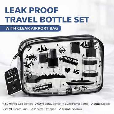 Danny Go 9 Piece Travel Bottle Set with Clear Airport Bag DT041