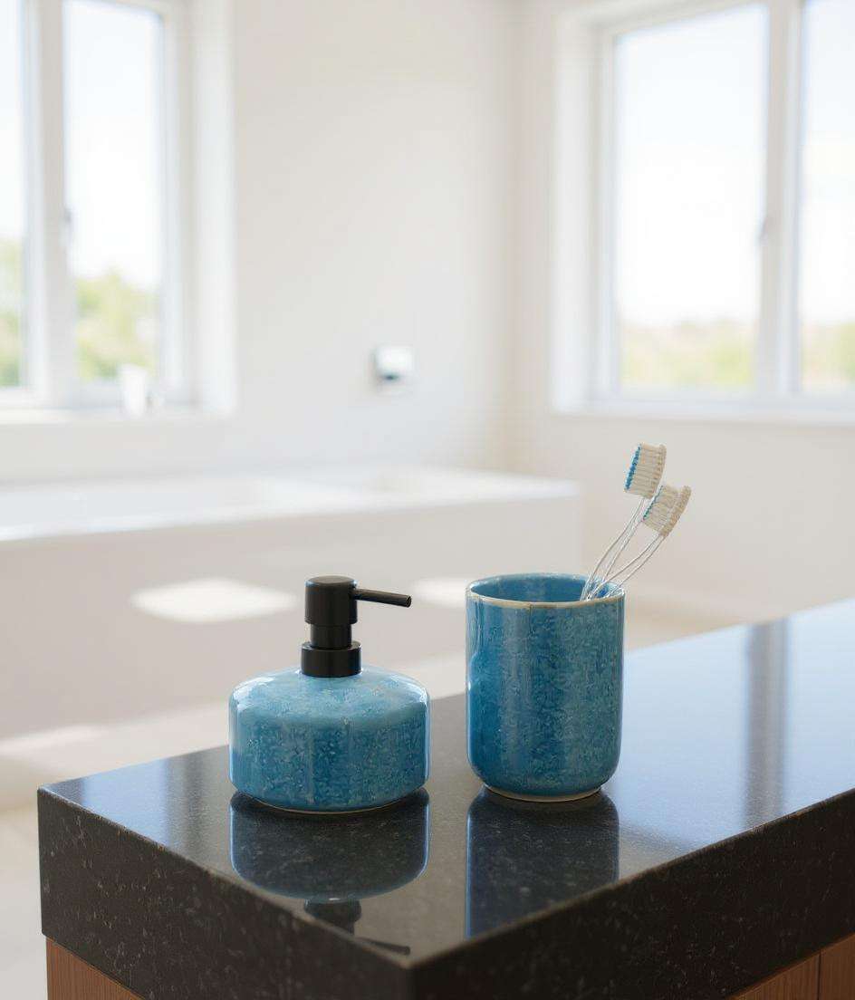 Varzi Ceramic Bathroom Accessory Set 2-Piece Blue by Wenko