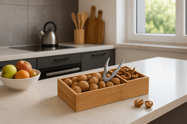 Bamboo Nuts Bowl with Nuts-Craker by Relaxdays