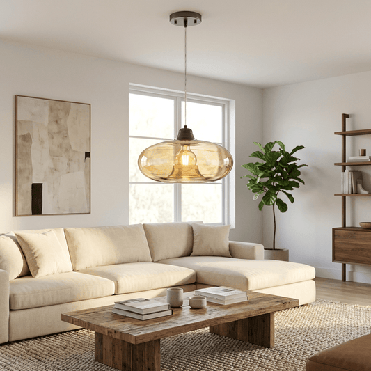 Nino Germany Amber-Toned Oval Glass Pendant Light