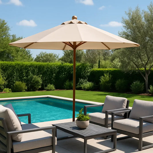 Wooden Parasol Taupe Color 3x3m