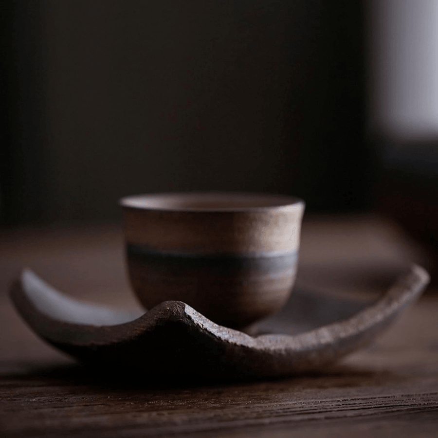 Handmade Retro Stoneware Cup And Saucer 50ML