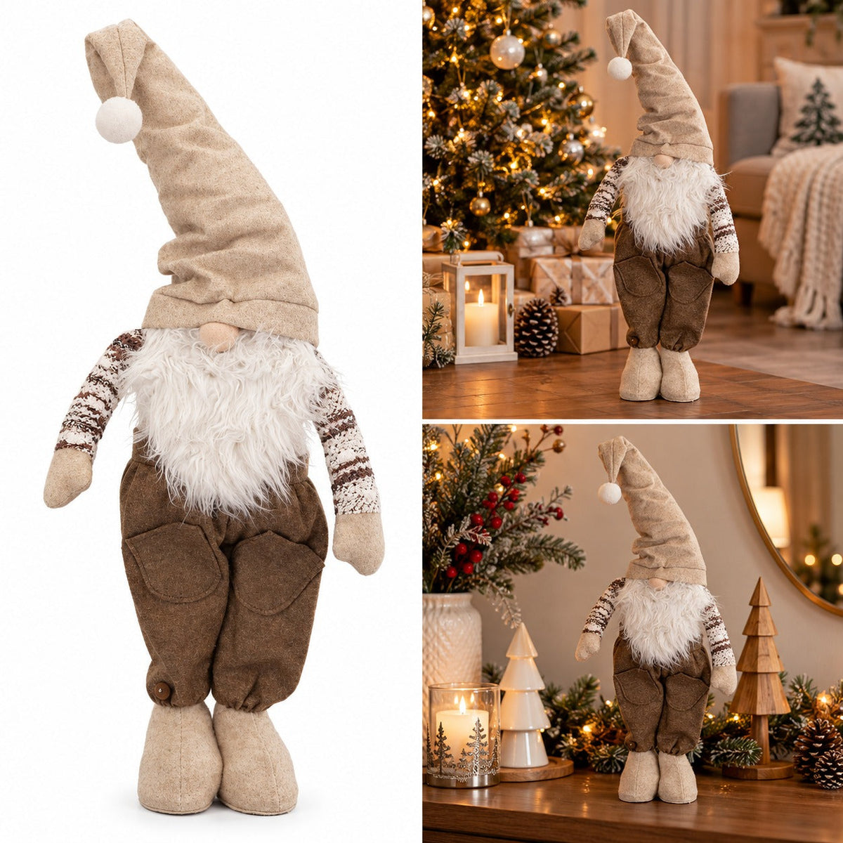 Alpine Lodge Standing Christmas Gnome – Beige & Brown