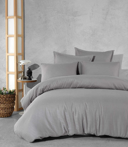 SINNOHOME Stripe PURE COTTON Duvet Cover Set LIGHT GREY