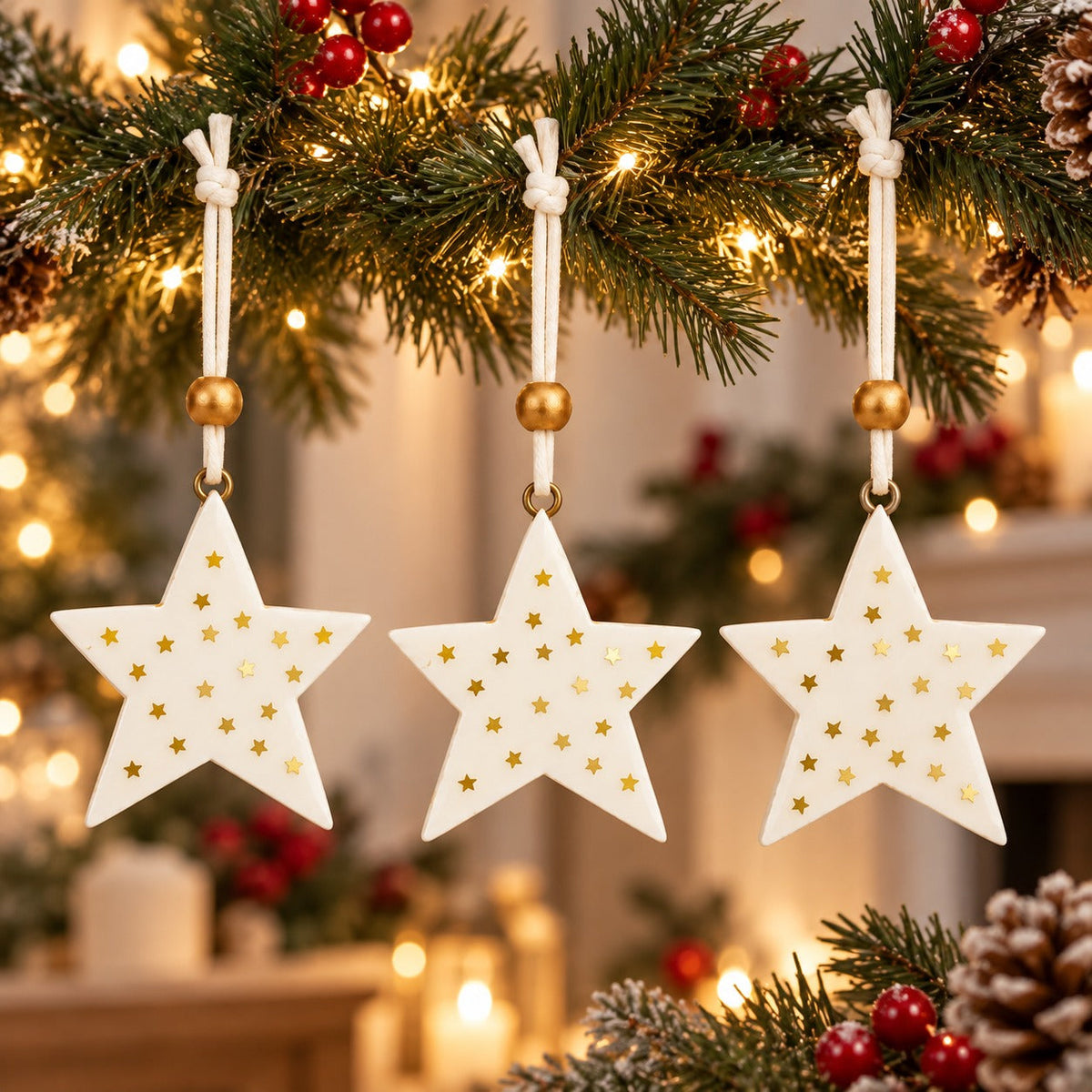 Festive Constellation Wooden Hanging Star Ornaments – Set of 3