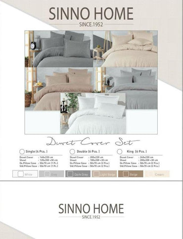 SINNOHOME Stripe PURE COTTON Duvet Cover Set GREY
