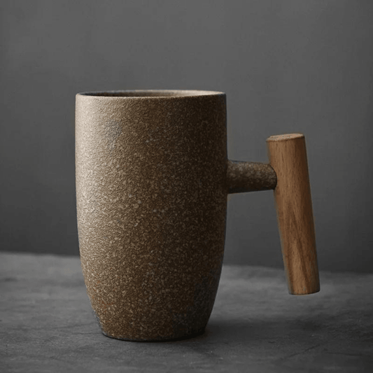 Vintage Handmade Couple Mug Ceramic Coffee Cup With Wooden Handle 350Ml