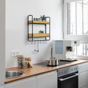 2-Level Bamboo & Steel Wall Shelf by Wenko