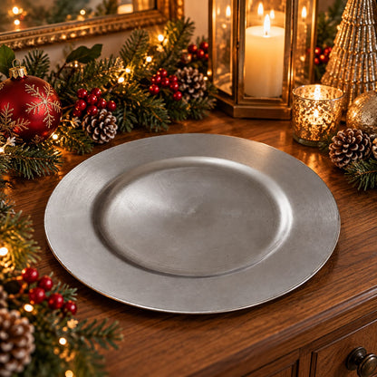 Lavender Boudoire Decorative Christmas Charger Plate – 33 cm – Silver, Lavender Grey & Blue Grey