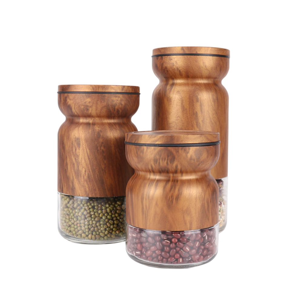 3-Pieces Glass With Metal Canister Set 350/700/1000ml