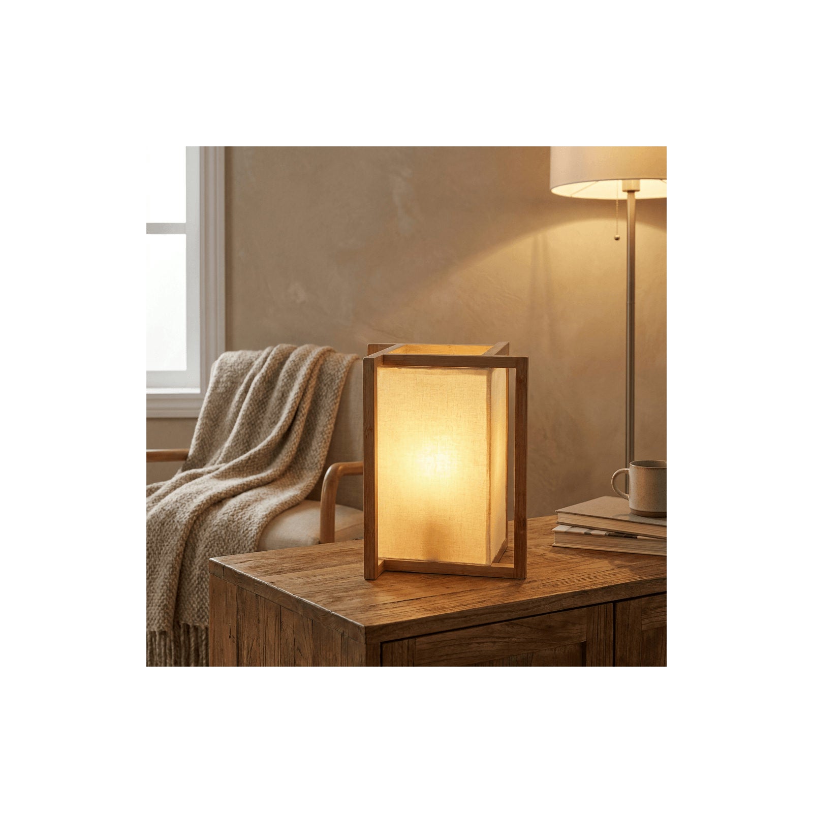 Minimalist Wooden Table Lamp with Fabric Shade