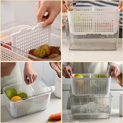 2-Pieces Food Storage Containers Box With Removable Drain Tray