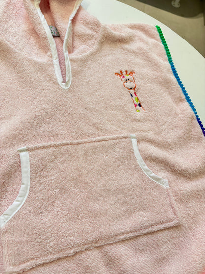 Pink Giraffe Hooded Poncho Towel