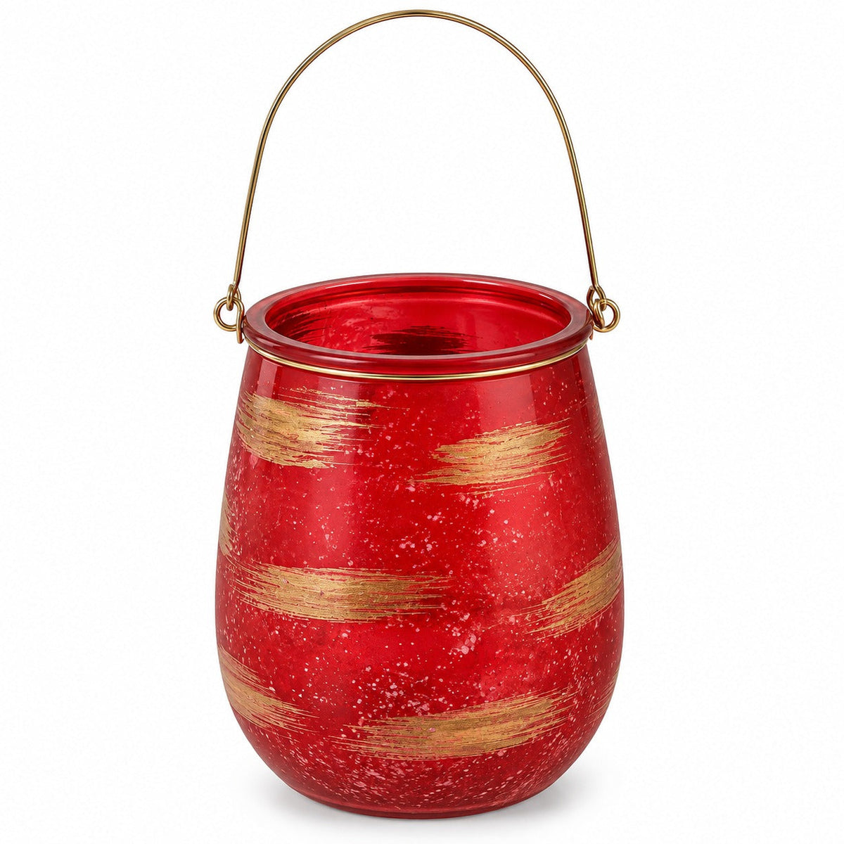 Mica Decorations Red & Gold Glass Lantern with Handle – 21 cm