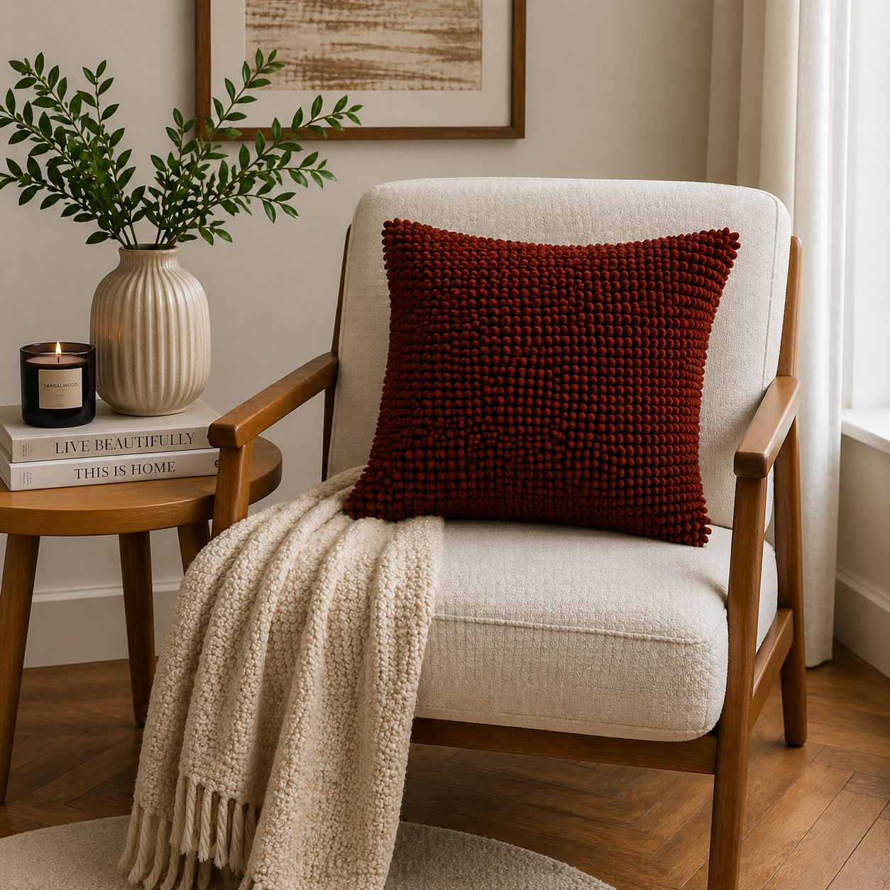 Tiseco Home Studio Cushion - Chenille Tufted Fabric - Red