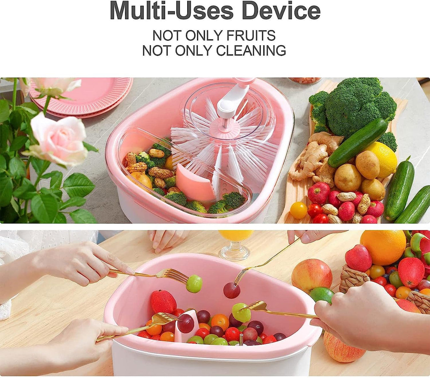 Large Fruit Washer Spinner with Brush