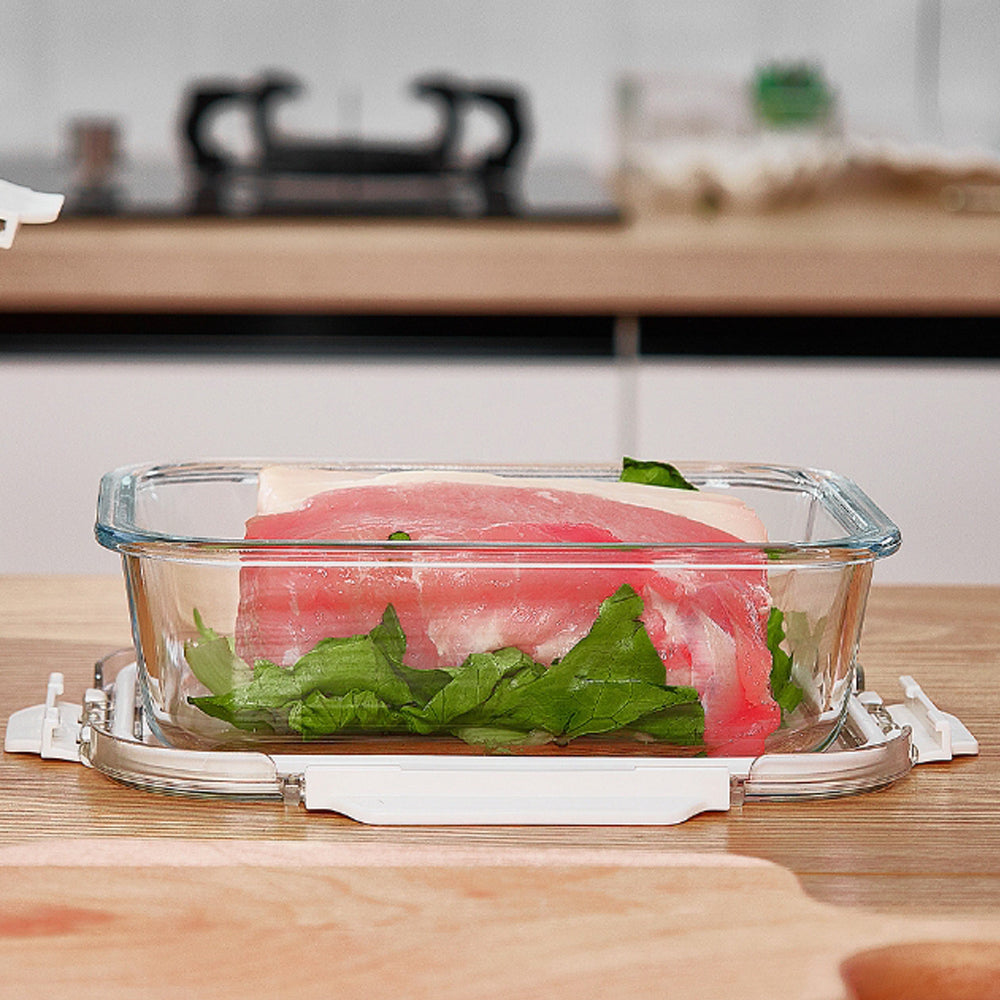 900ml Borosilicate Rectangle Glass Food Storage Container With Microwave, Freezer & Dishwasher Safe NFH-77338