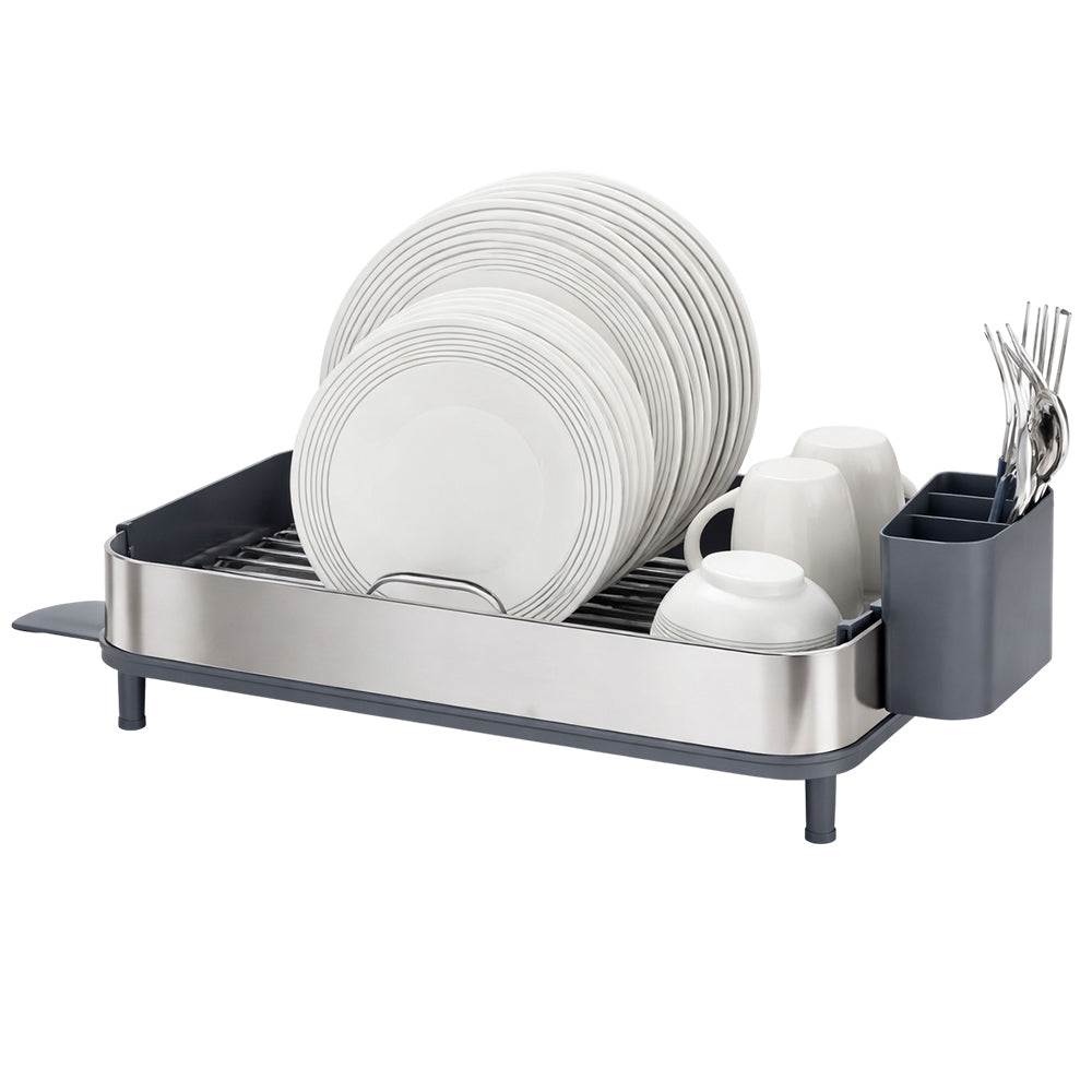 Stainless Steel Dish Rack with Drip Tray and Cutlery Holder