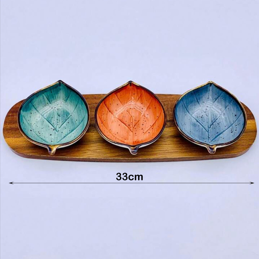 Danny Home Acacia Wood Board With Sauce Bowls