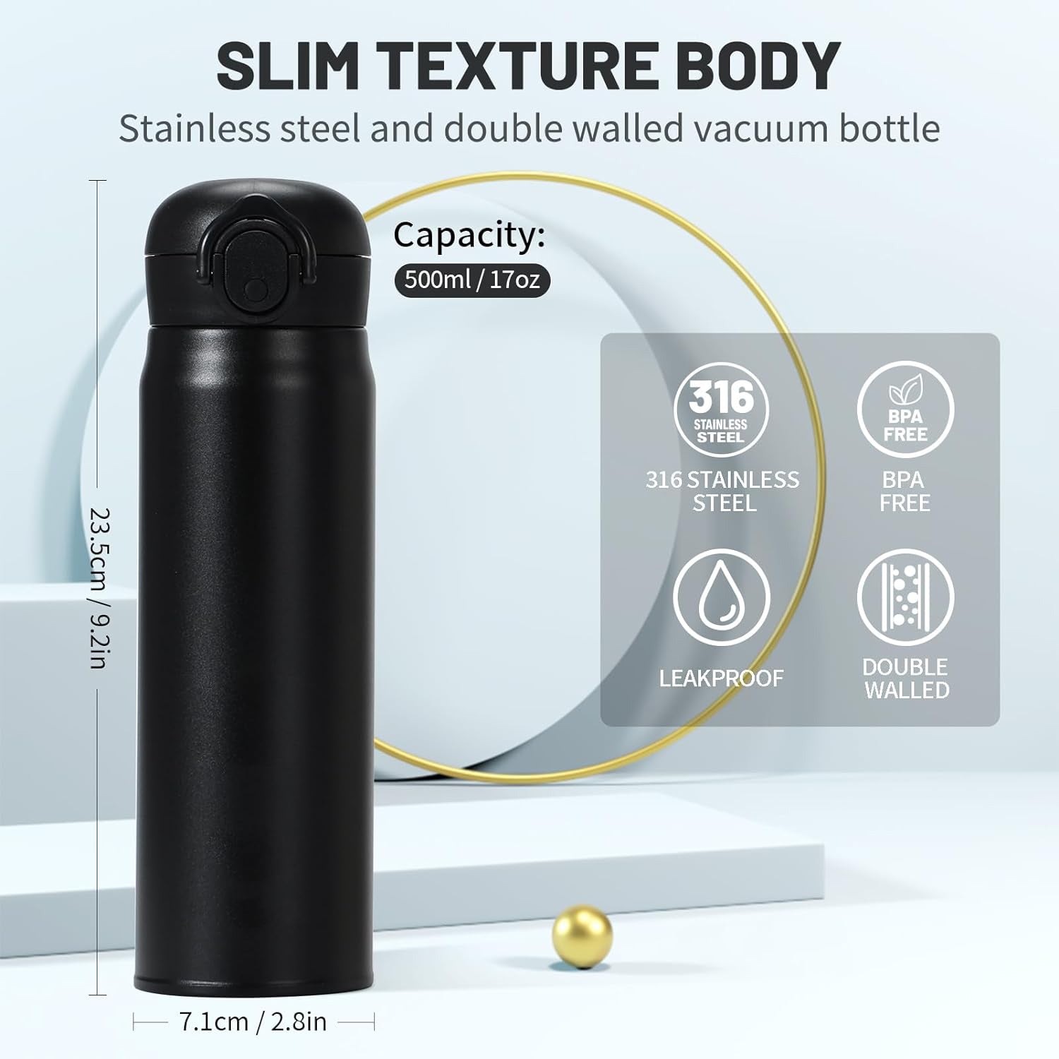 500-ml Stainless Steel Thermos Coffee Travel Mug Insulated Water Bottle