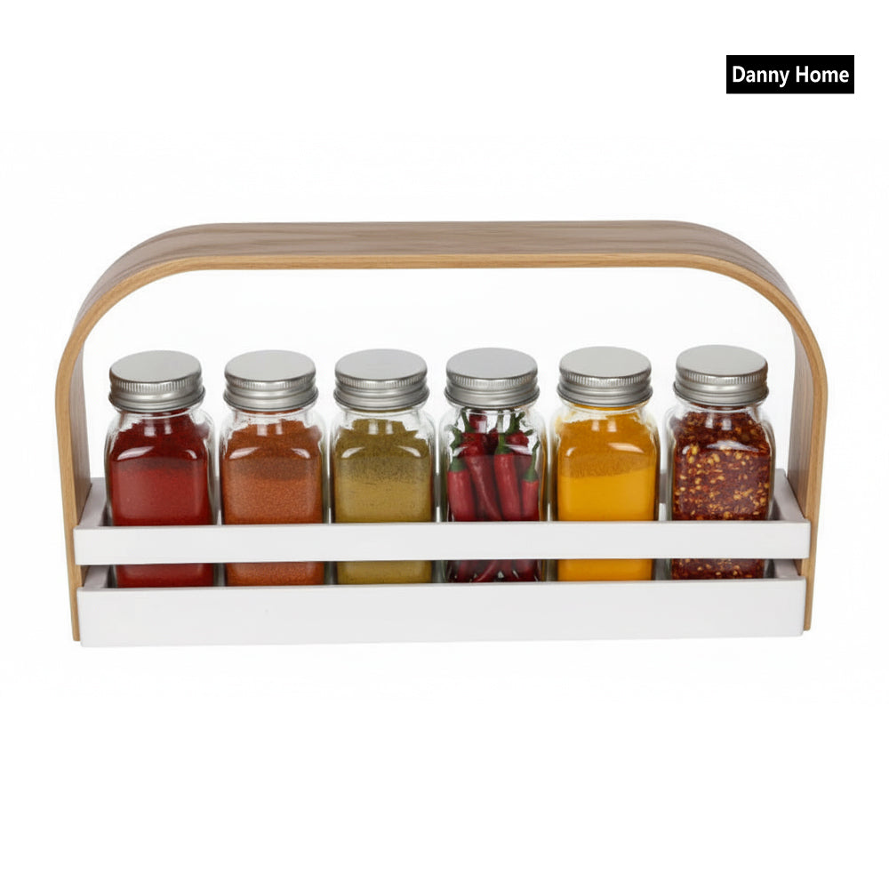 Danny Home 6-Spice Jars With Rack Holder Wooden Handle