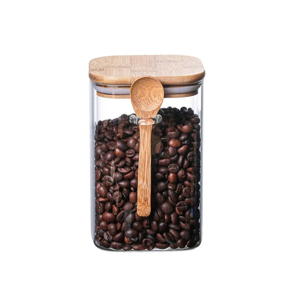 Glass Jar Container with Bamboo Lid + Spoon 270-ml