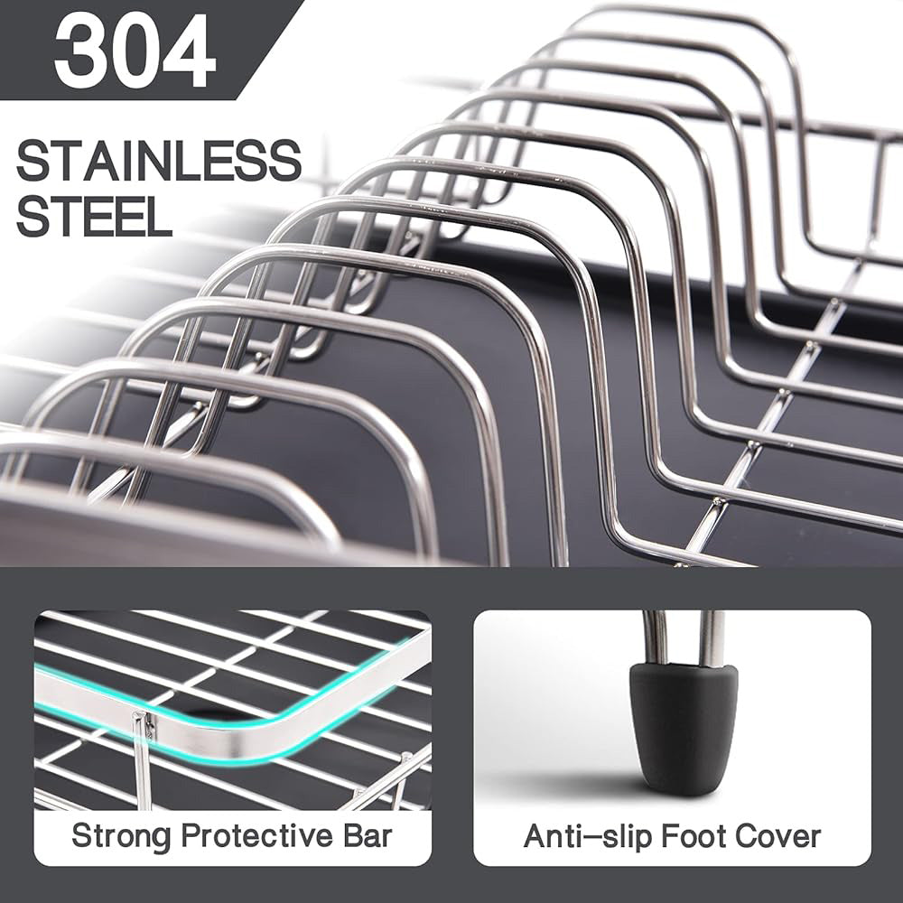 Expandable Dish Rack Stainless Steel with Cutlery Holder