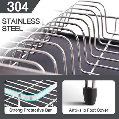 Expandable Dish Rack Stainless Steel with Cutlery Holder