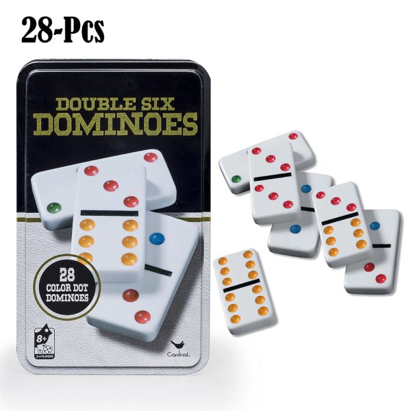 Double Six Color Dot Dominoes Set in Metal Tin Case