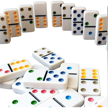 Double Six Color Dot Dominoes Set in Metal Tin Case