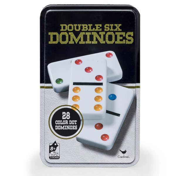 Double Six Color Dot Dominoes Set in Metal Tin Case