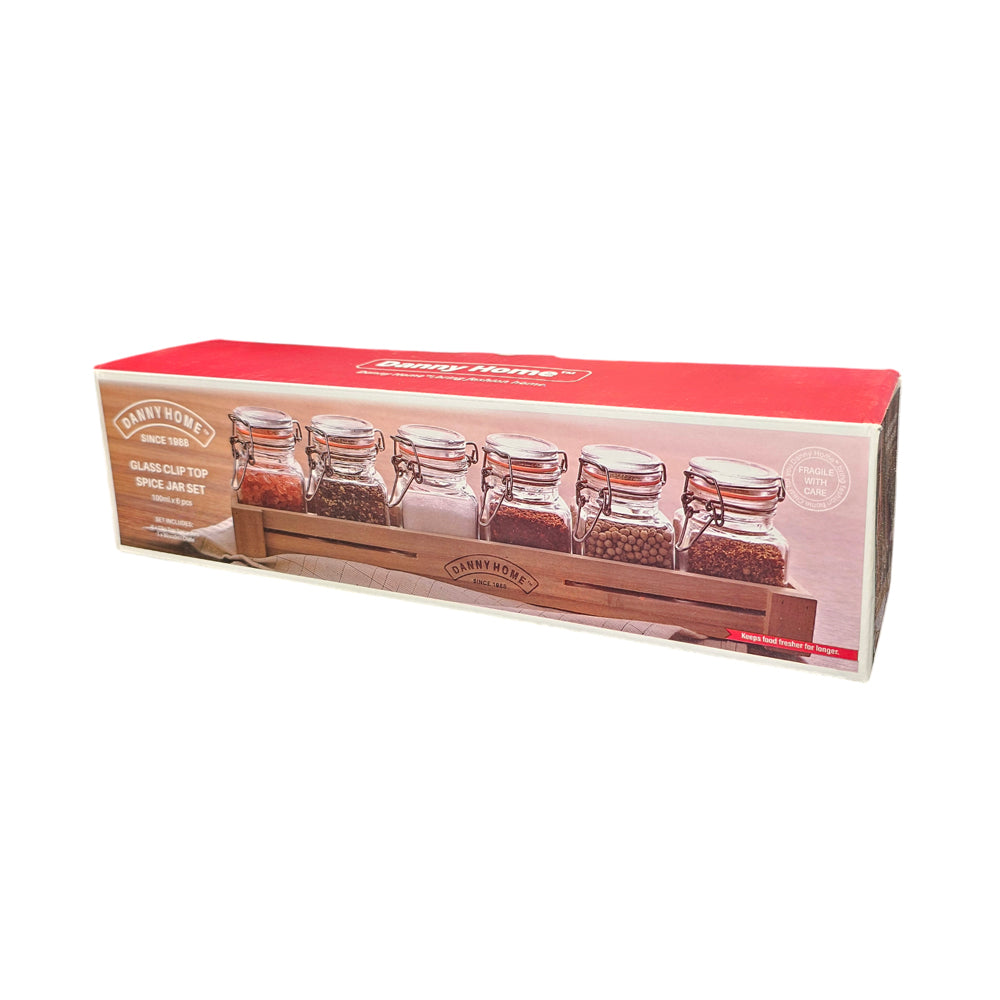 Danny Home 6-Pieces Clip Closure Spice Jars Set (36x9x9) cm