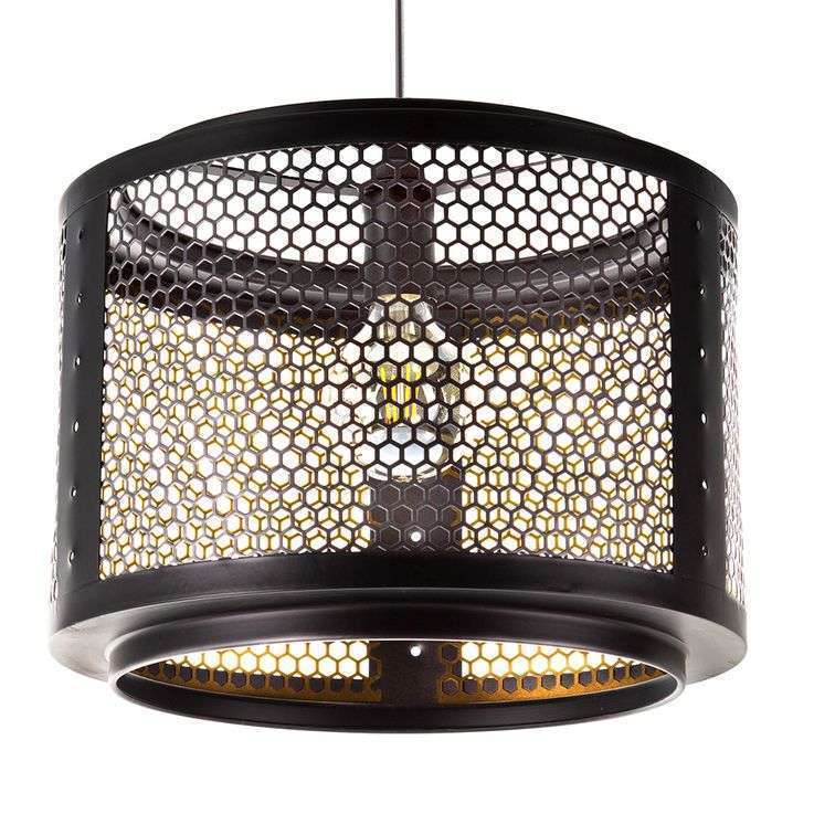 Nino Germany VITO Cage Pendant Light – Industrial Black & Gold Hexagonal Hanging Lamp