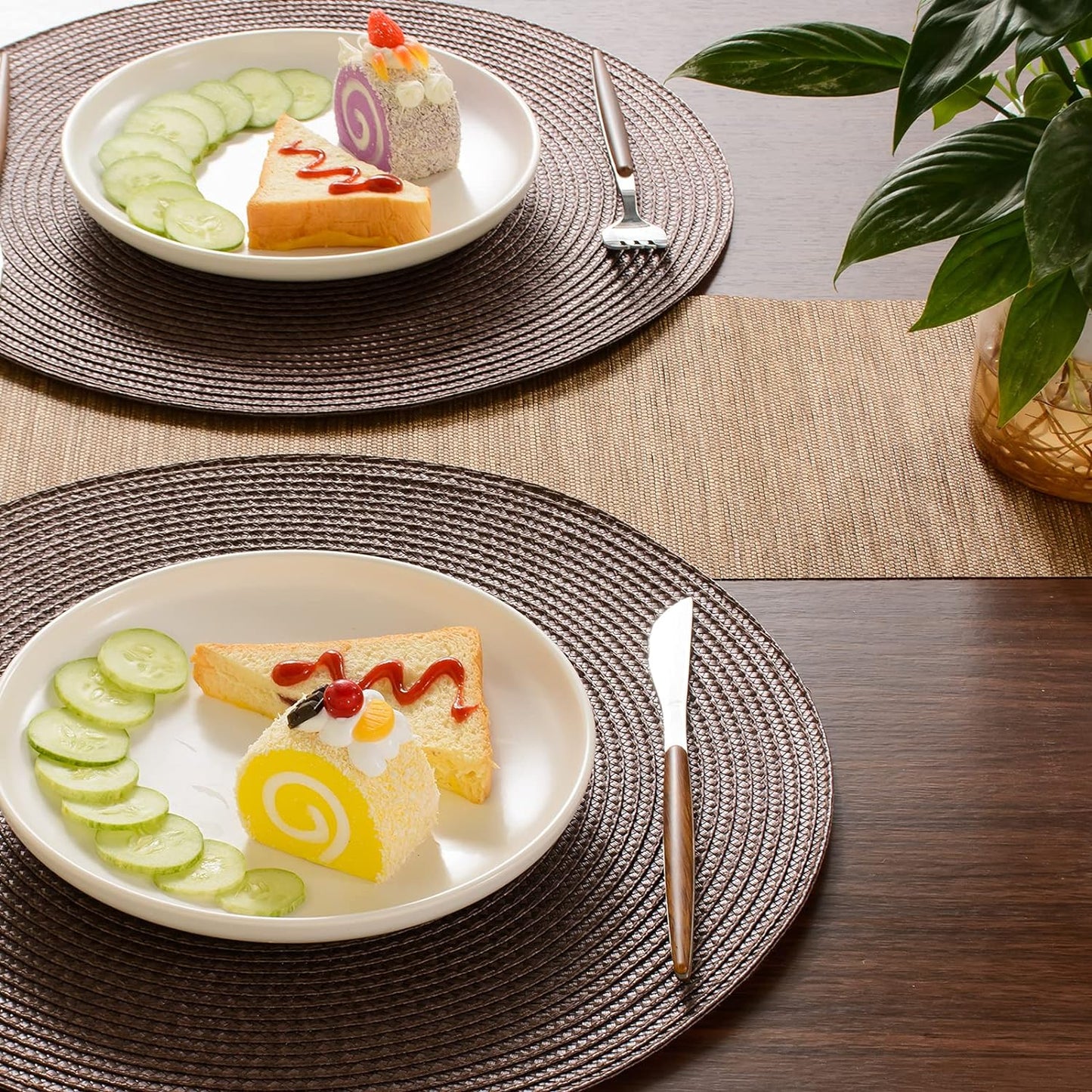 2-Pieces Round Braided Placemats Table Mats for Dining Tables 38cm