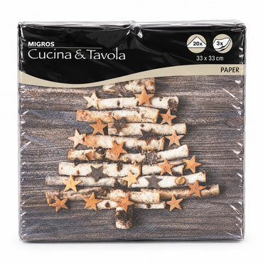 Cucina & Tavola Alpine Lodge Birch Christmas Tree Napkins – 20 Pack, 33 × 33 cm