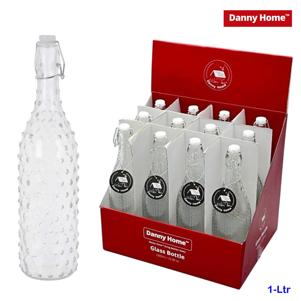 Danny Home Essentials Glass Airtight Water Bottle, 1 Ltr, 12 Pieces
