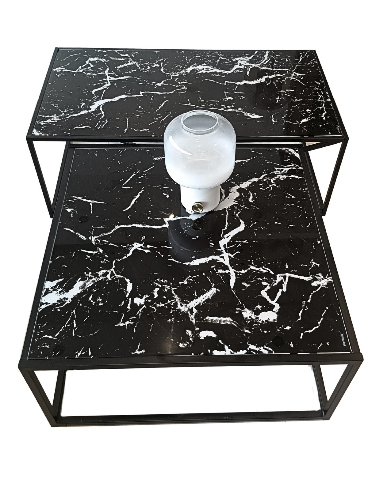 Nevia-2 Glass Marble Look Square Table by Reality