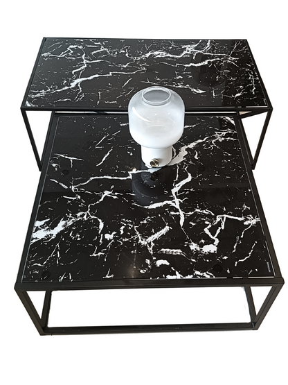 Nevia-2 Glass Marble Look Square Table by Reality