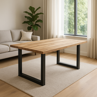 U-Gestell MDF Scratch-Resistant Oak Dining Table with Metal Legs