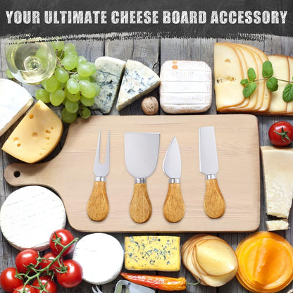 Stainless Steel 4-Piece Cheese Knives Set with Wood Handle