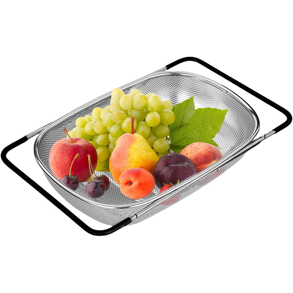 Over the Sink Stainless Steel Colander with Expandable Anti-slip Rubber Grip Handles