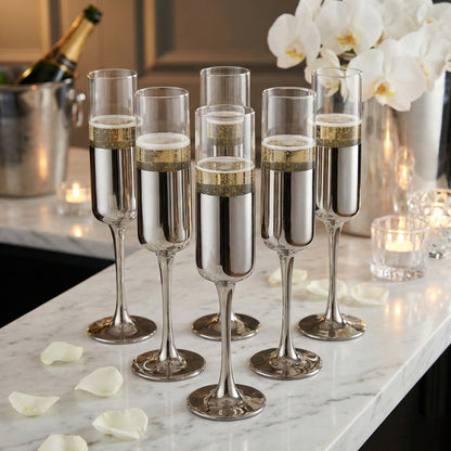 6-Pcs Elegant & Smooth Beverages Champagne Flute Glass – Silver 180ml #2235