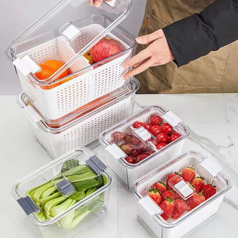 2-Pieces Food Storage Containers Box With Removable Drain Tray