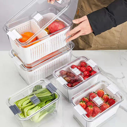 2-Pieces Food Storage Containers Box With Removable Drain Tray