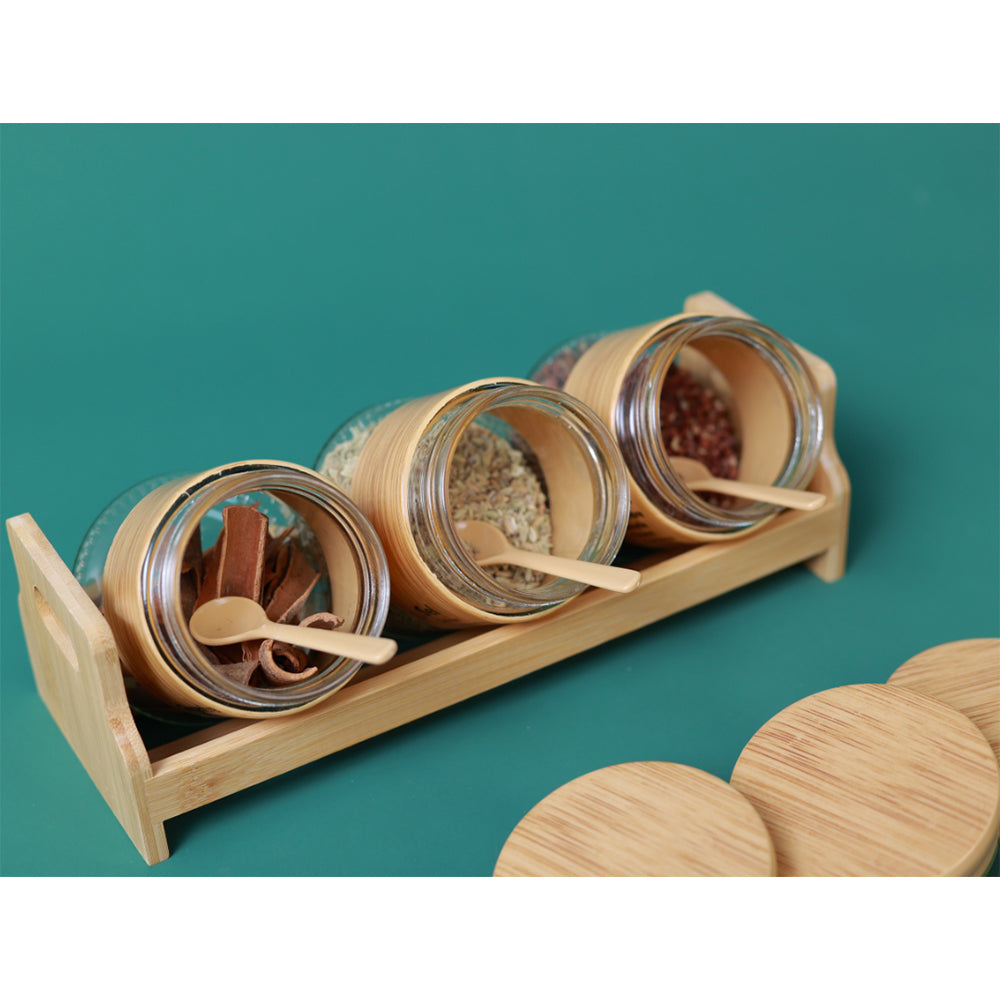 Bamboo Spice Rack Set with 3 Glass Jars Plastic Lid – 400 #CB-TWJ37